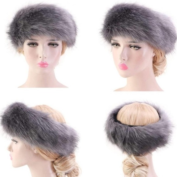 Silver Gray Fur Headband Ski Hat Fur Ear Warmers Mink Hat - Picture 2 of 6